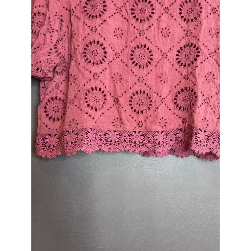 Abercrombie & Fitch Eyelet Lace Blouse Womens Small Pink Boho Cottagecore Top